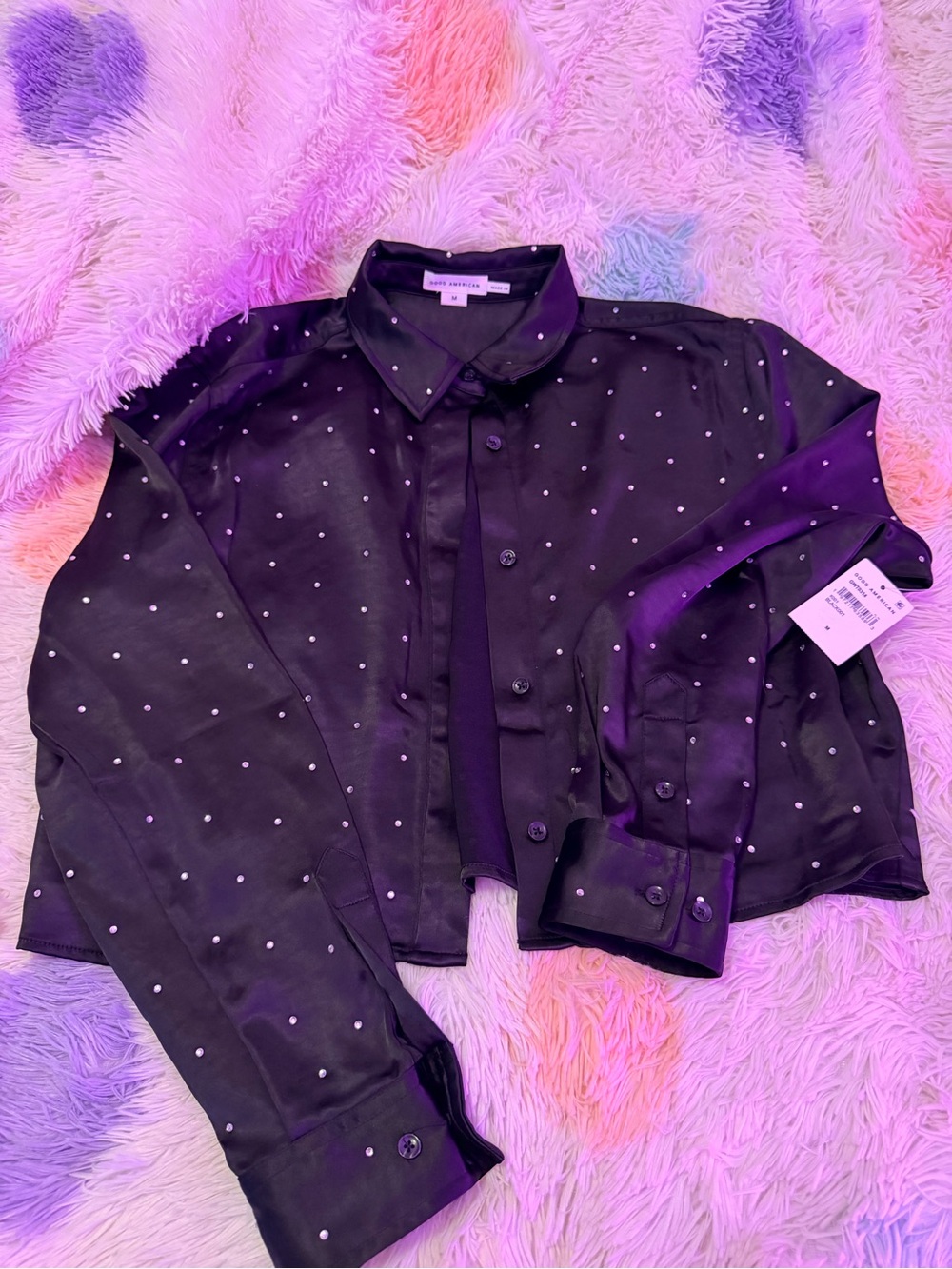 Good American Black Stud-Embellished Button-Up Blouse